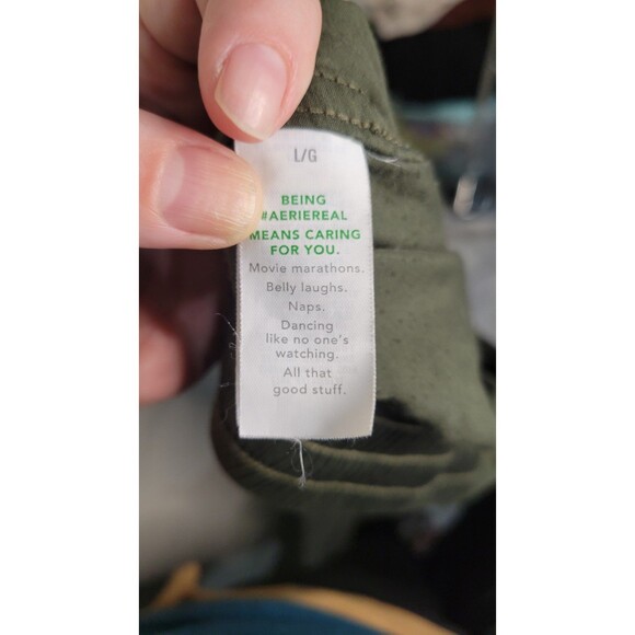 Aerie Olive Green Satin Cargo Pants Size Large | Soft Silky Wide Leg Utility - Picture 7 of 8